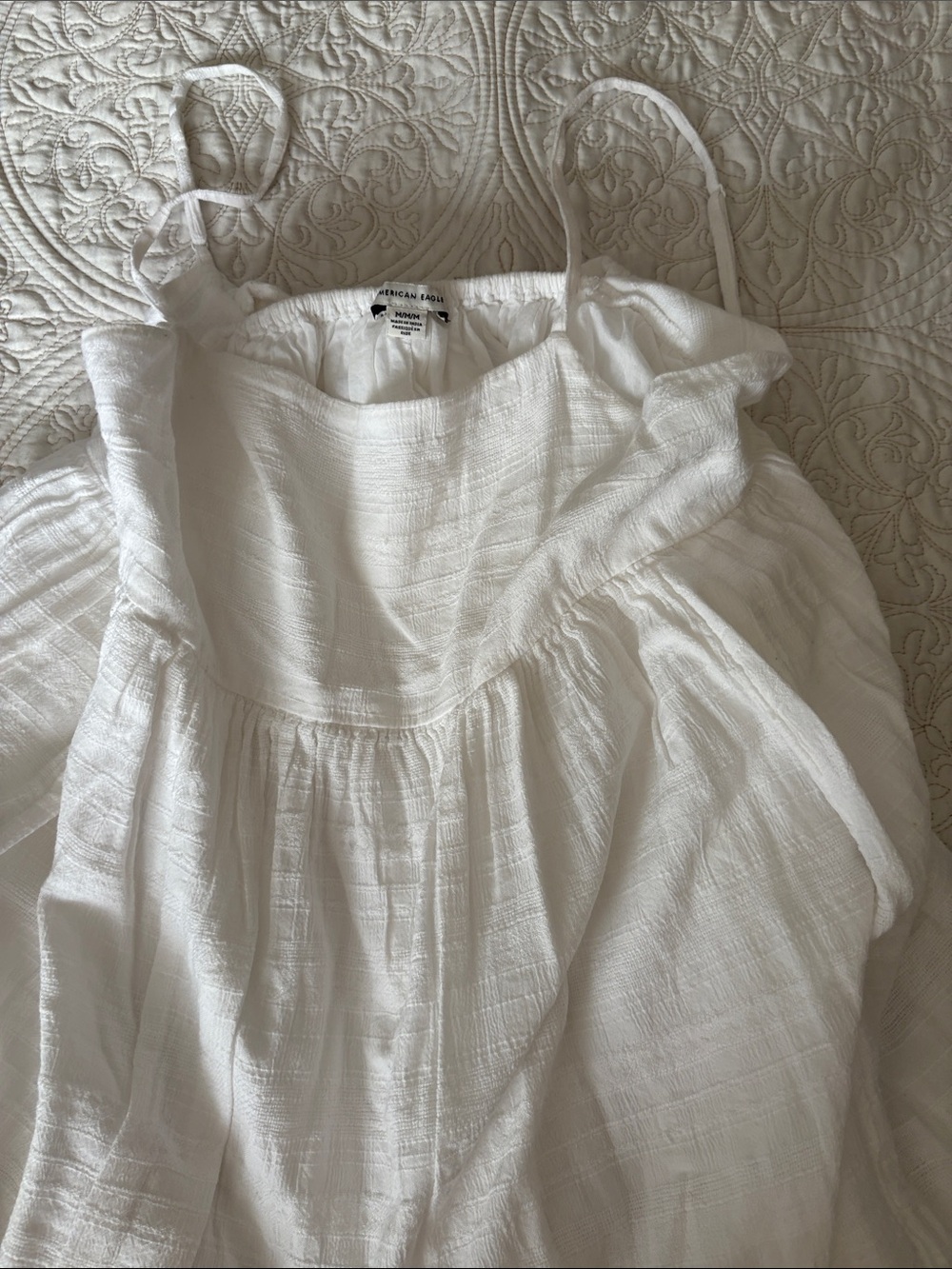 American Eagle. white 100 percent cotton gauze Textured Spaghetti-Strap dress